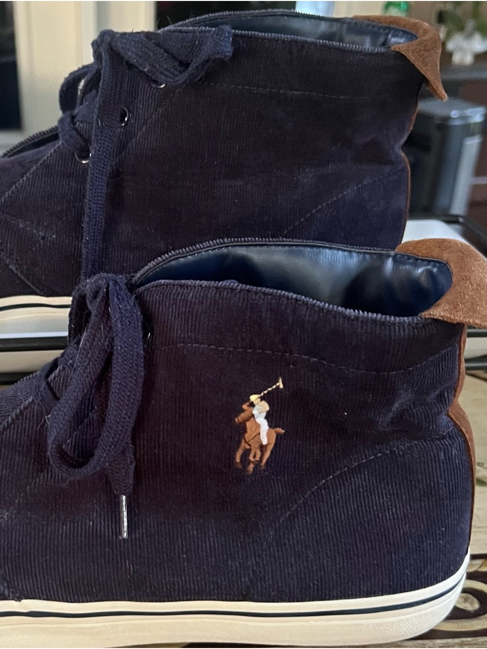 Polo by Ralph Lauren Navy Keaton Corduroy Chukka Boots with Brown Heel Tab